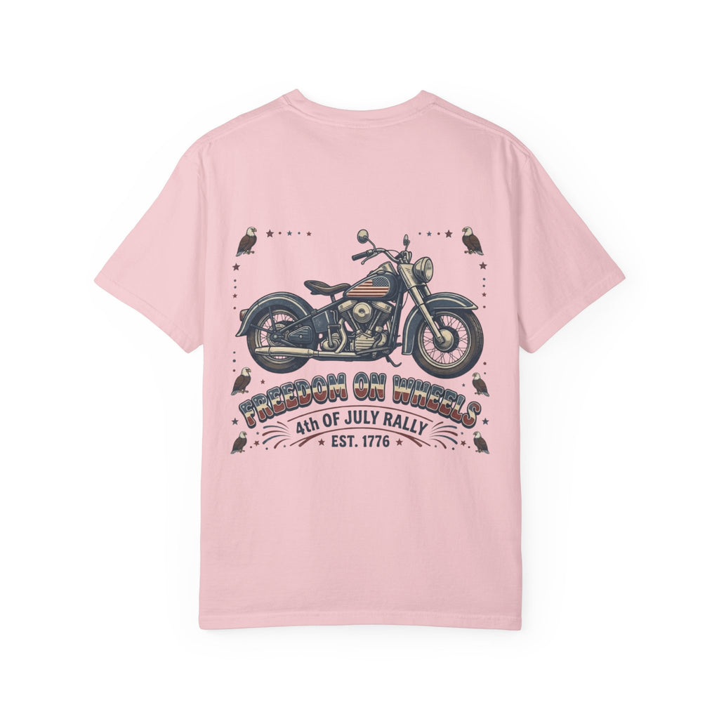 Freedom on Wheels T‑Shirt — 4th of July Motorcycle Rally Tee