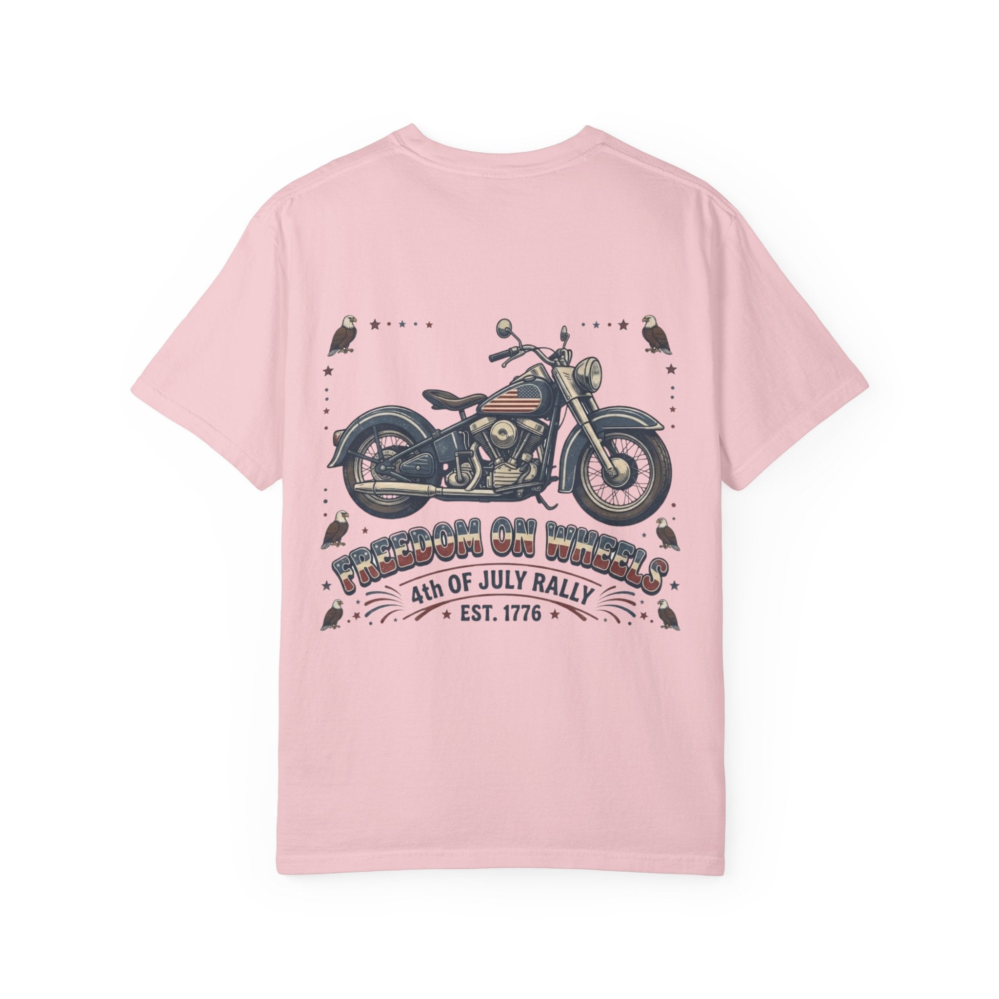 Freedom on Wheels T‑Shirt — 4th of July Motorcycle Rally Tee