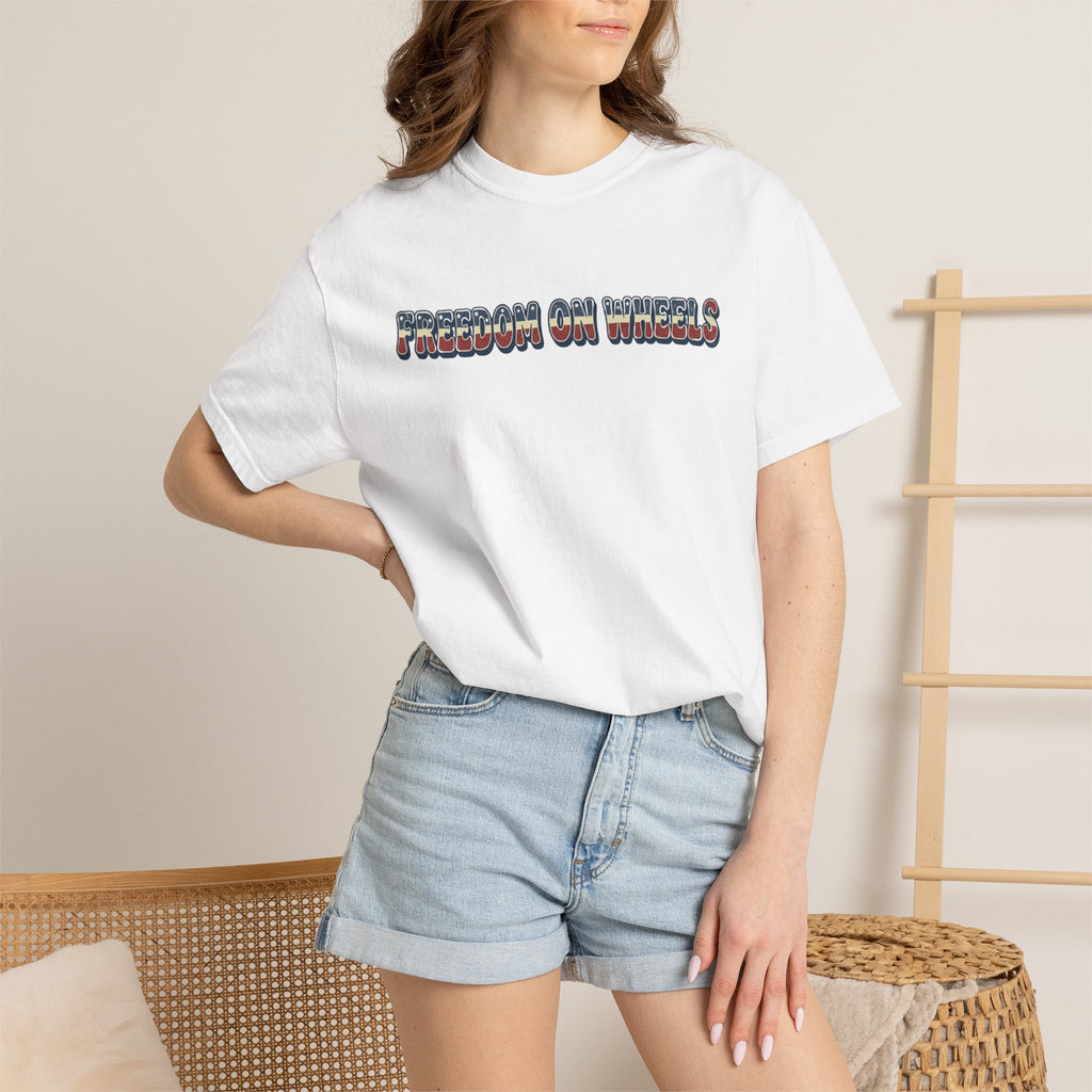 Freedom on Wheels T‑Shirt — 4th of July Motorcycle Rally Tee