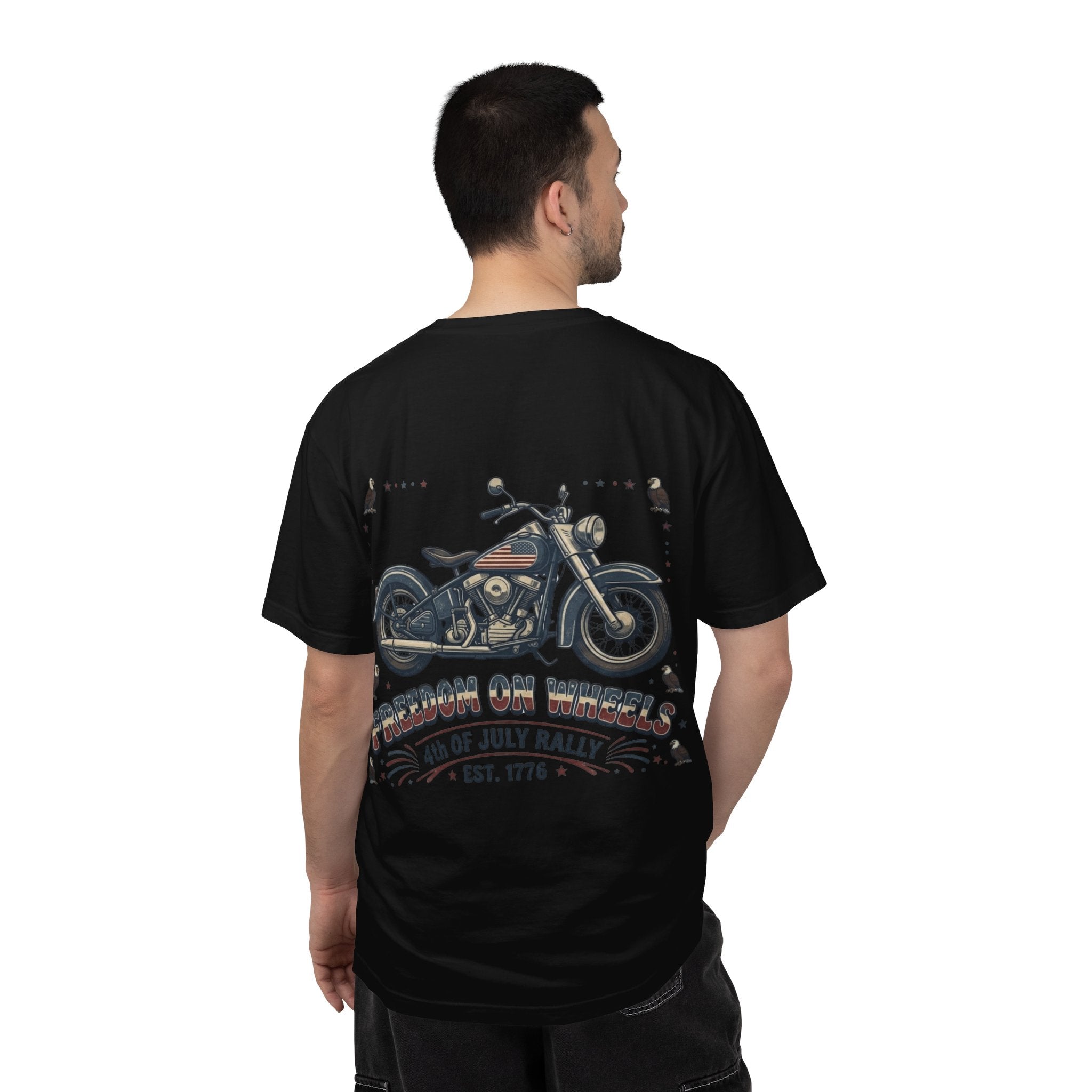 Freedom on Wheels T‑Shirt — 4th of July Motorcycle Rally Tee