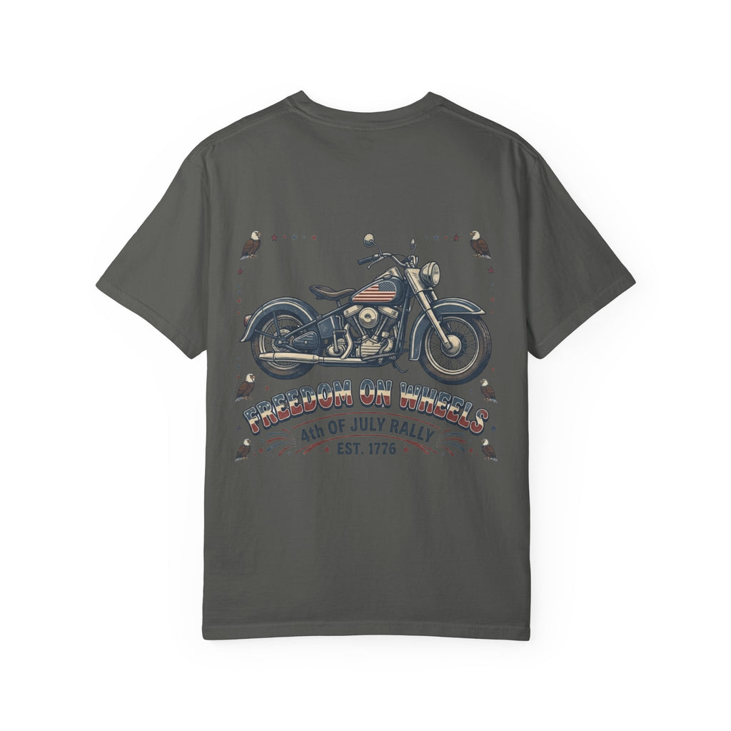 Freedom on Wheels T‑Shirt — 4th of July Motorcycle Rally Tee