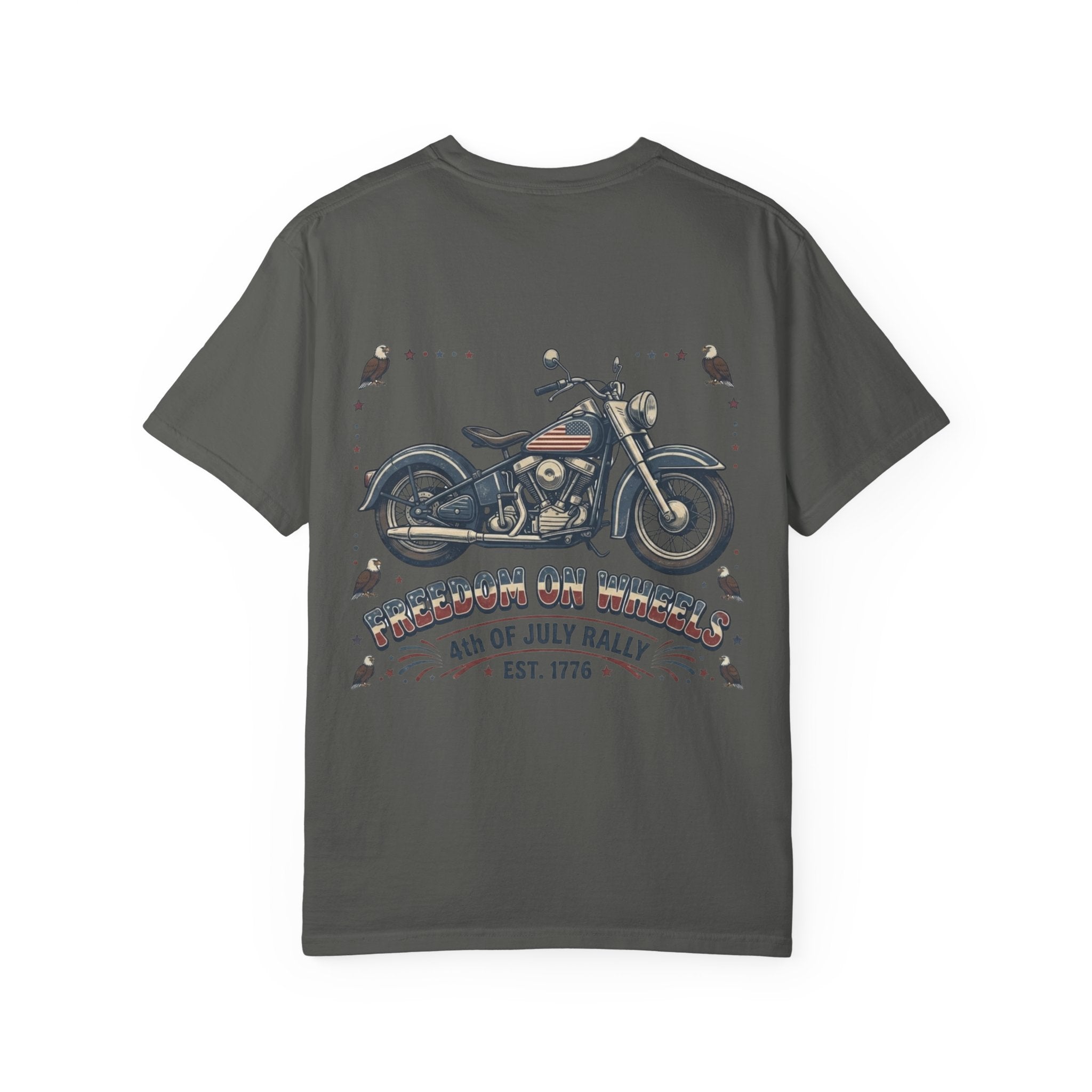 Freedom on Wheels T‑Shirt — 4th of July Motorcycle Rally Tee