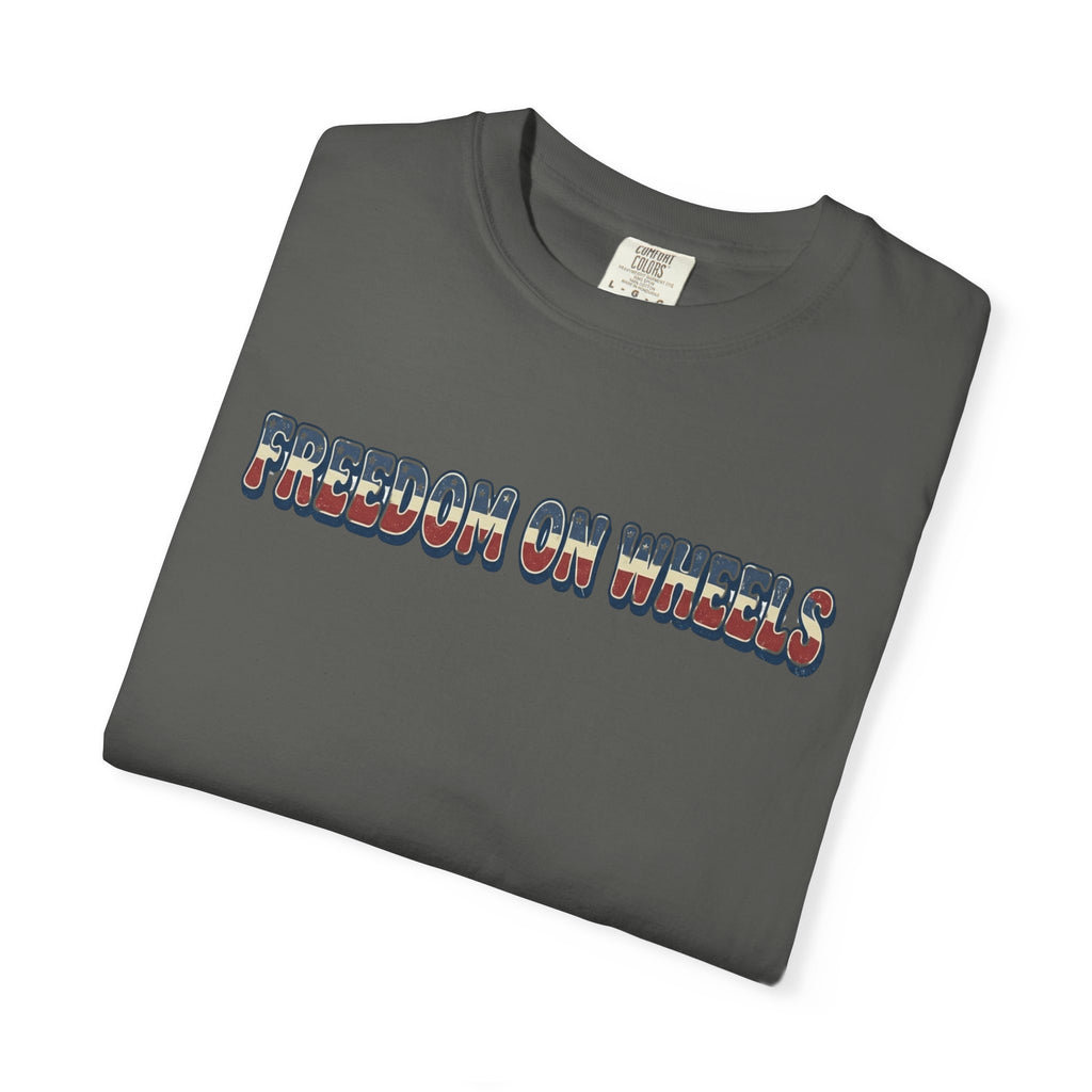 Freedom on Wheels T‑Shirt — 4th of July Motorcycle Rally Tee
