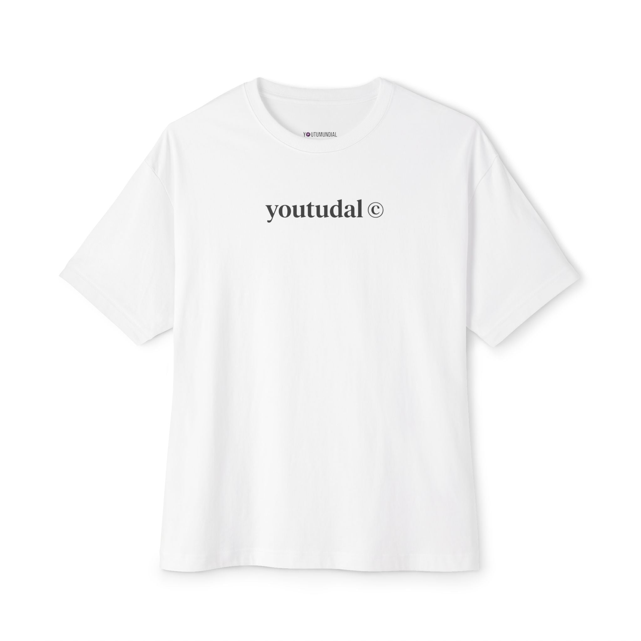 White t-shirt with black graphic design on a white background
