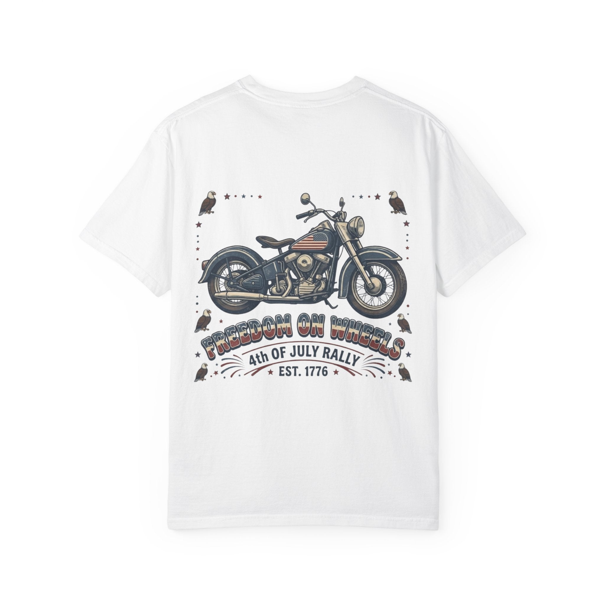 Freedom on Wheels T‑Shirt — 4th of July Motorcycle Rally Tee