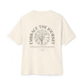 Beige t-shirt with motivational quote and tree design on a white background