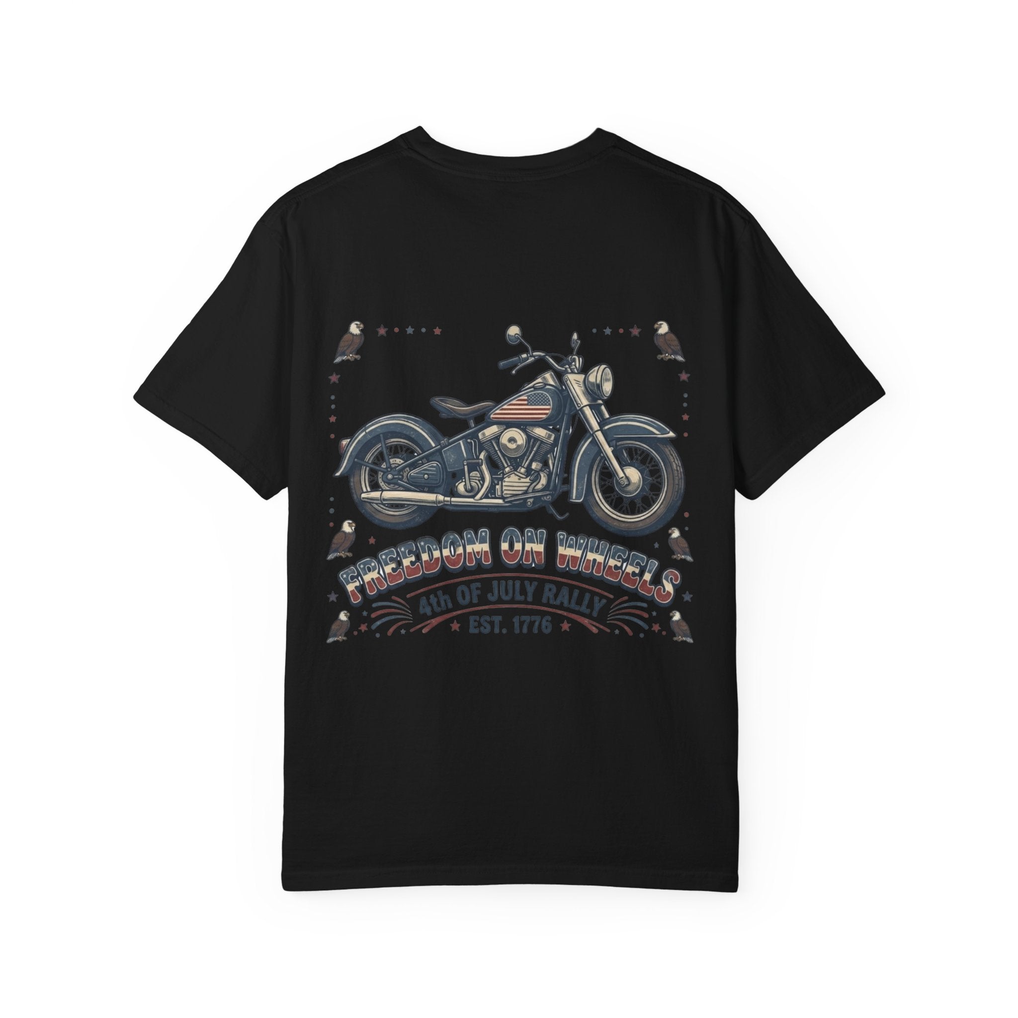 Freedom on Wheels T‑Shirt — 4th of July Motorcycle Rally Tee