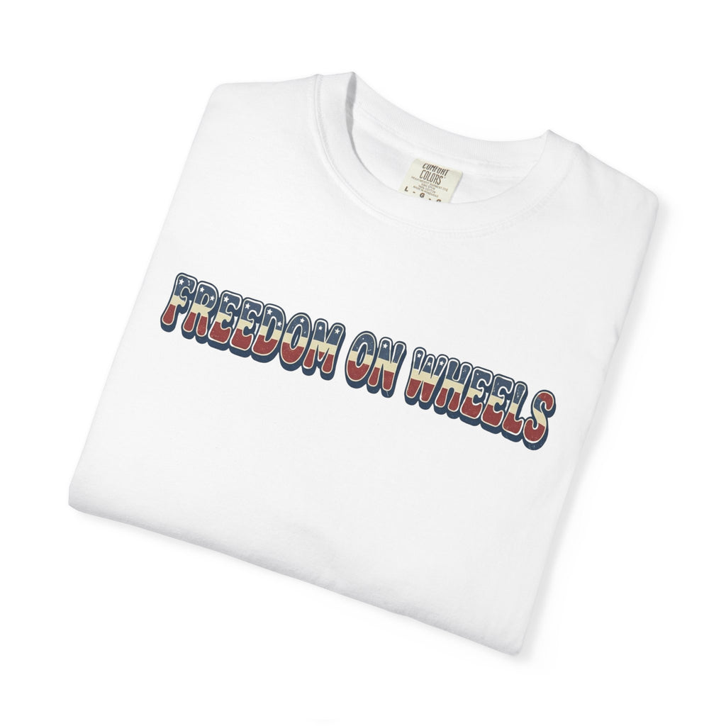 Freedom on Wheels T‑Shirt — 4th of July Motorcycle Rally Tee