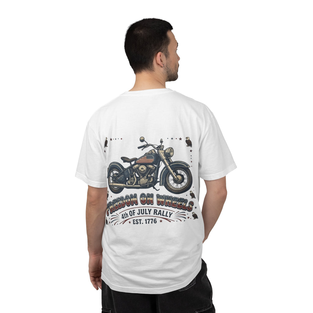Freedom on Wheels T‑Shirt — 4th of July Motorcycle Rally Tee