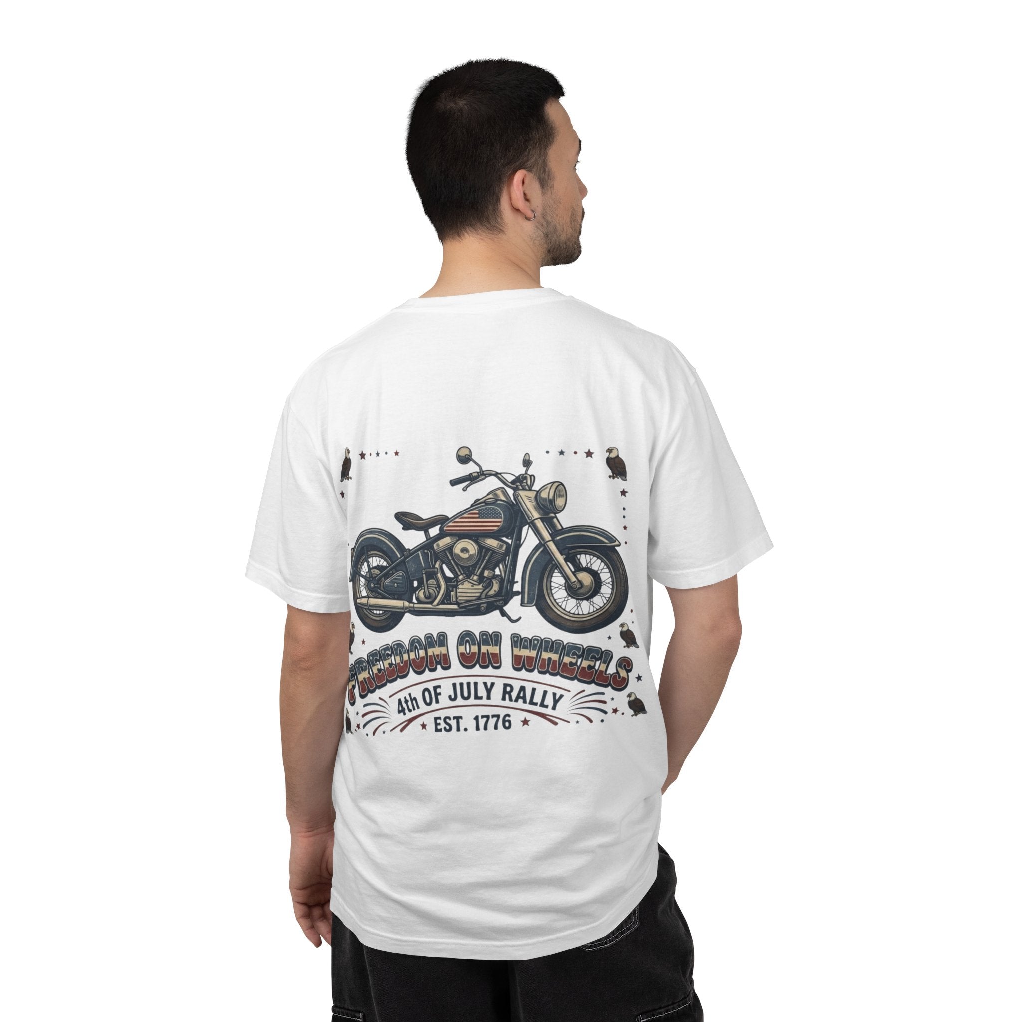 Freedom on Wheels T‑Shirt — 4th of July Motorcycle Rally Tee