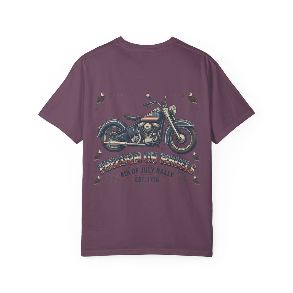 Freedom on Wheels T‑Shirt — 4th of July Motorcycle Rally Tee