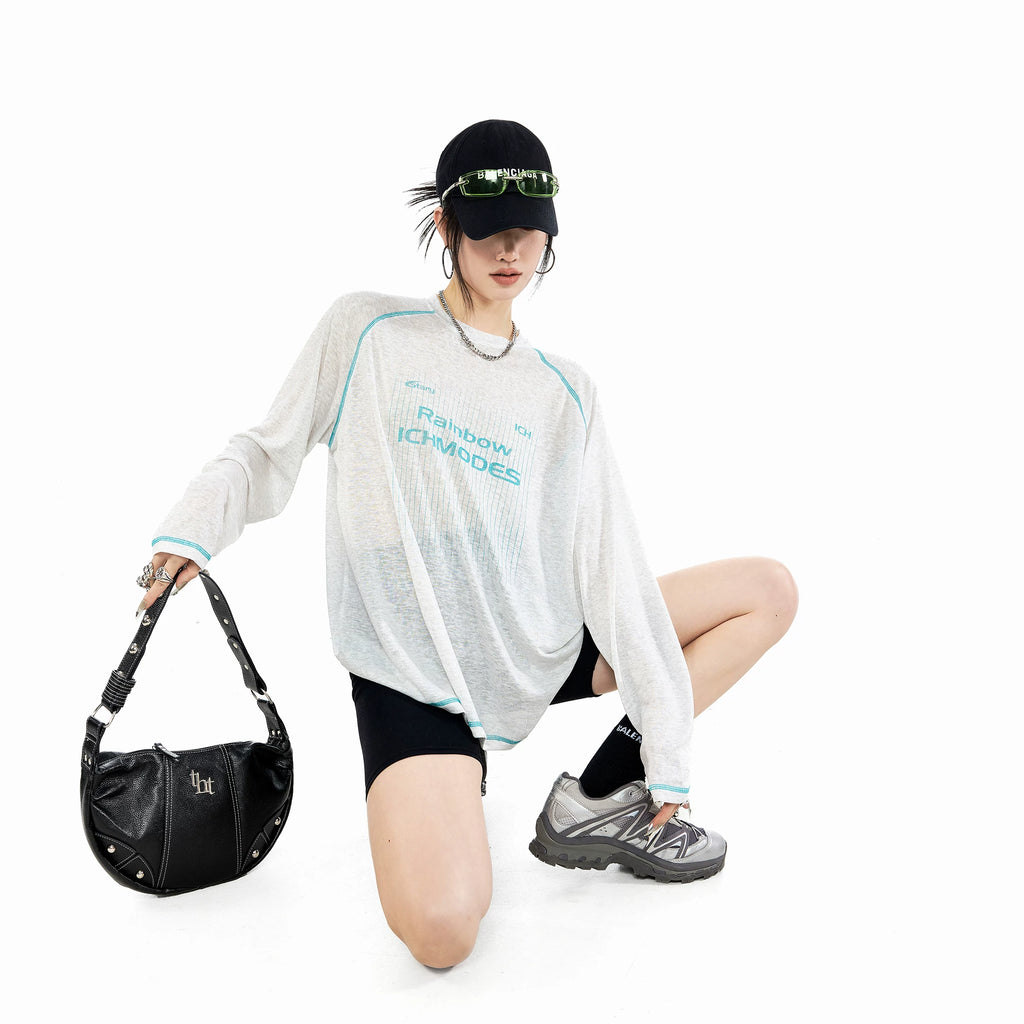 ICHMODE莱赛尔哈苏线物理防晒运动罩衫女夏季凉感长袖T恤粉色上衣
