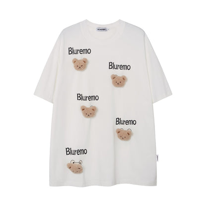 Funny Cartoon Bear Doll Letter Short Sleeve T-shirt