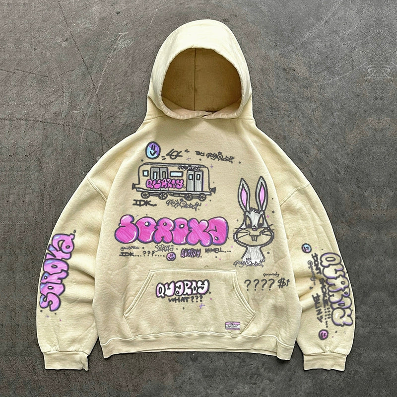 fleece Little Rabbit Cute Hooded Sweatshirt Overzied for Unisex