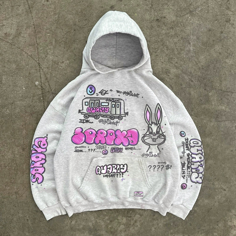 fleece Little Rabbit Cute Hooded Sweatshirt Overzied for Unisex