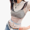 QQ SHOWCASE™ Women's 3D Print Sheer Mesh Slim-Fit Top