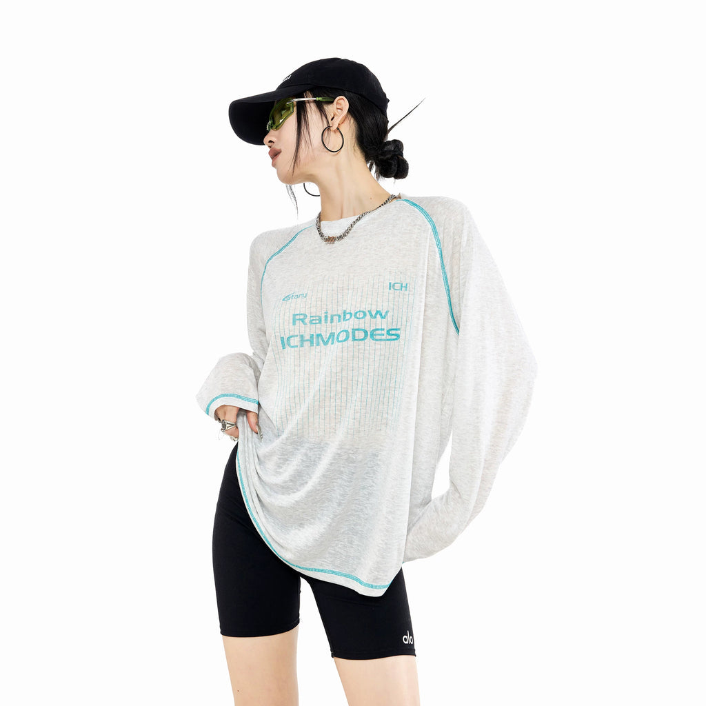 ICHMODE莱赛尔哈苏线物理防晒运动罩衫女夏季凉感长袖T恤粉色上衣