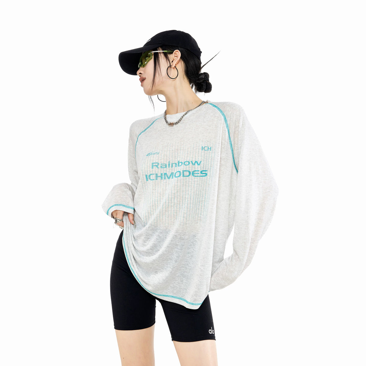 ICHMODE莱赛尔哈苏线物理防晒运动罩衫女夏季凉感长袖T恤粉色上衣