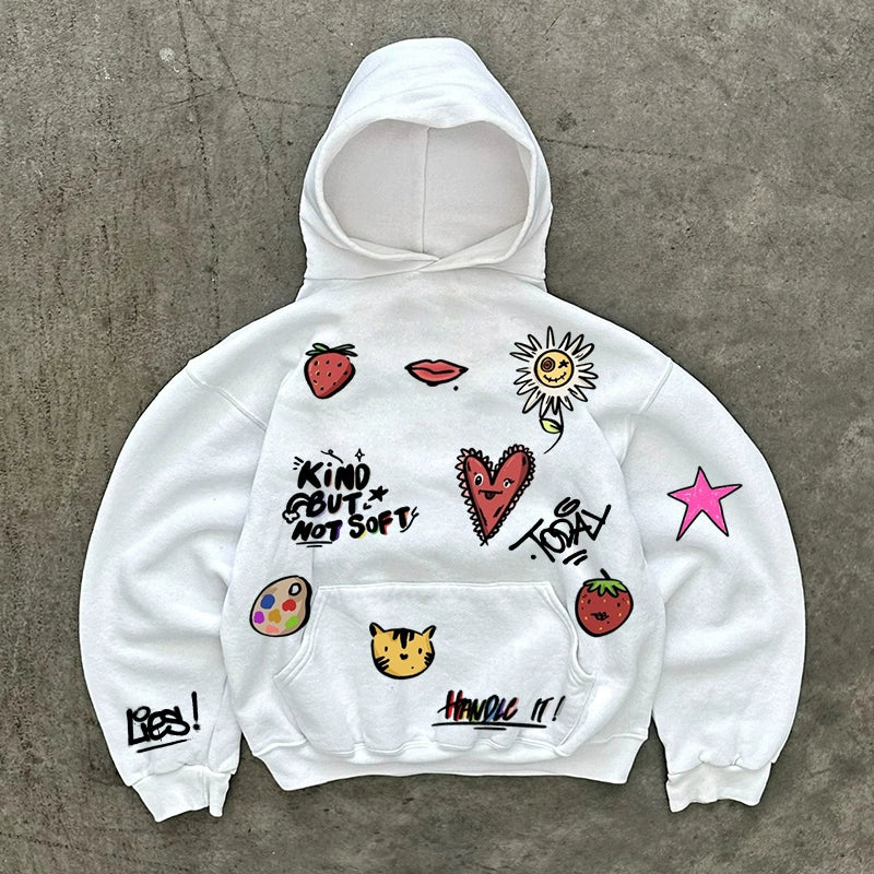 Heart Star Graffiti Hooded Sweatshirt for Unisex