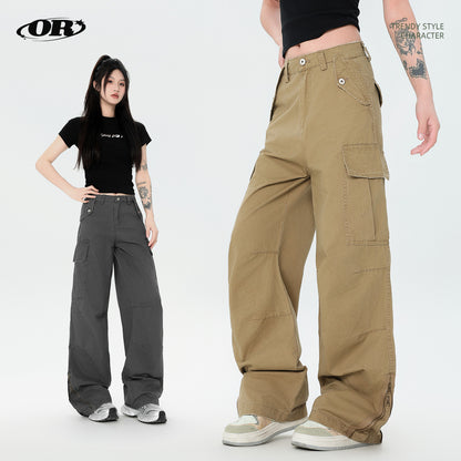 Vintage Straight Tube Cotton Overalls Leg Pants