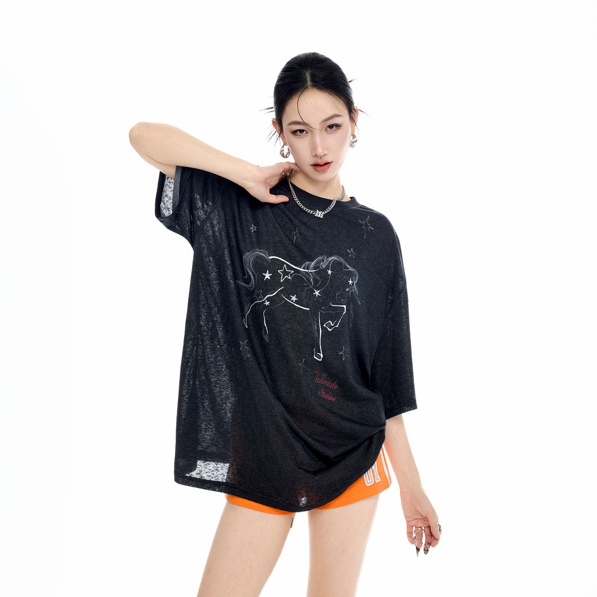 ICH MODE 莱赛尔星星设计感短袖T恤女夏季新款休闲轻薄凉感上衣