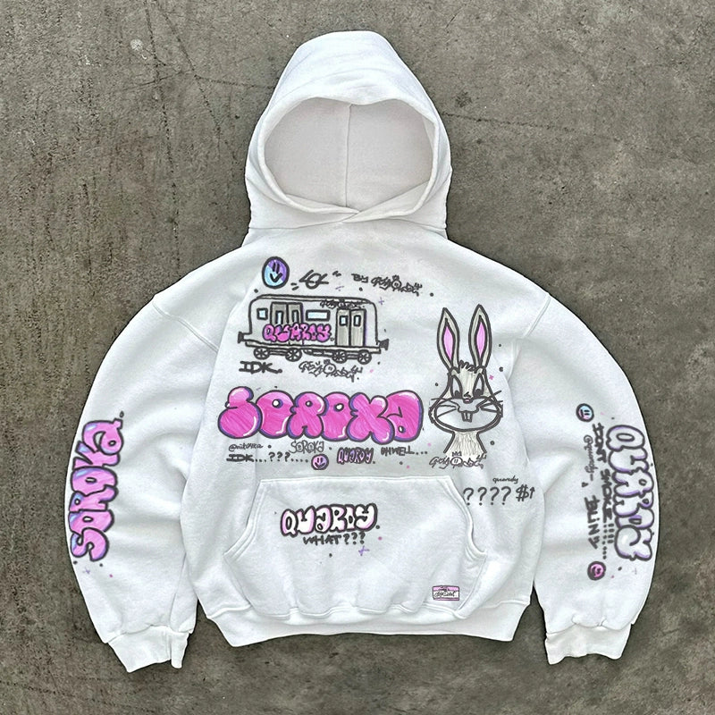 fleece Little Rabbit Cute Hooded Sweatshirt Overzied for Unisex