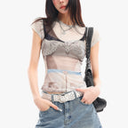 QQ SHOWCASE 3D Print Sheer Mesh Crop Top