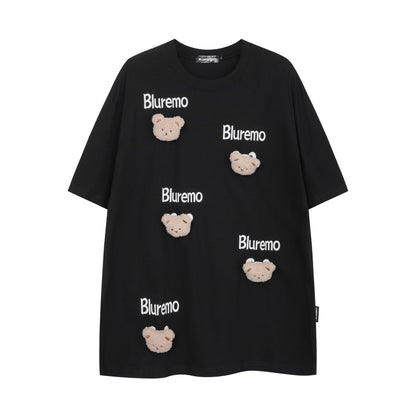 Funny Cartoon Bear Doll Letter Short Sleeve T-shirt