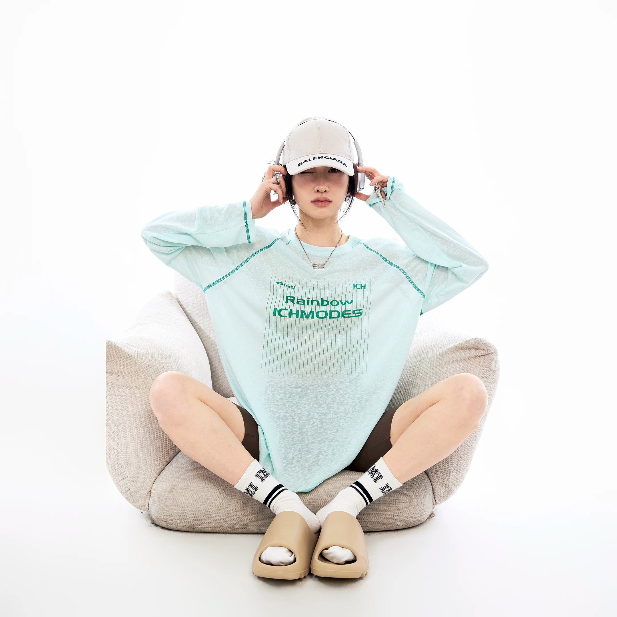 ICHMODE莱赛尔哈苏线物理防晒运动罩衫女夏季凉感长袖T恤粉色上衣