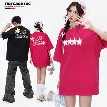 Removable Star  Fun Loose Crewneck T-shirt Short Sleeve