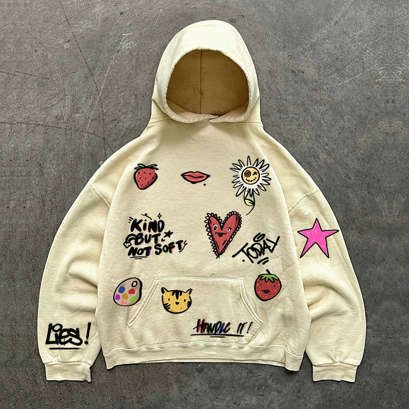 Heart Star Graffiti Hooded Sweatshirt for Unisex