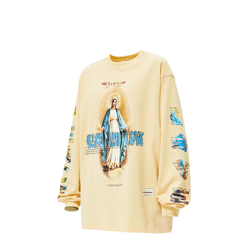 Unisex Retro Religious Virgin Printed Long Sleeve T-shirt Crady