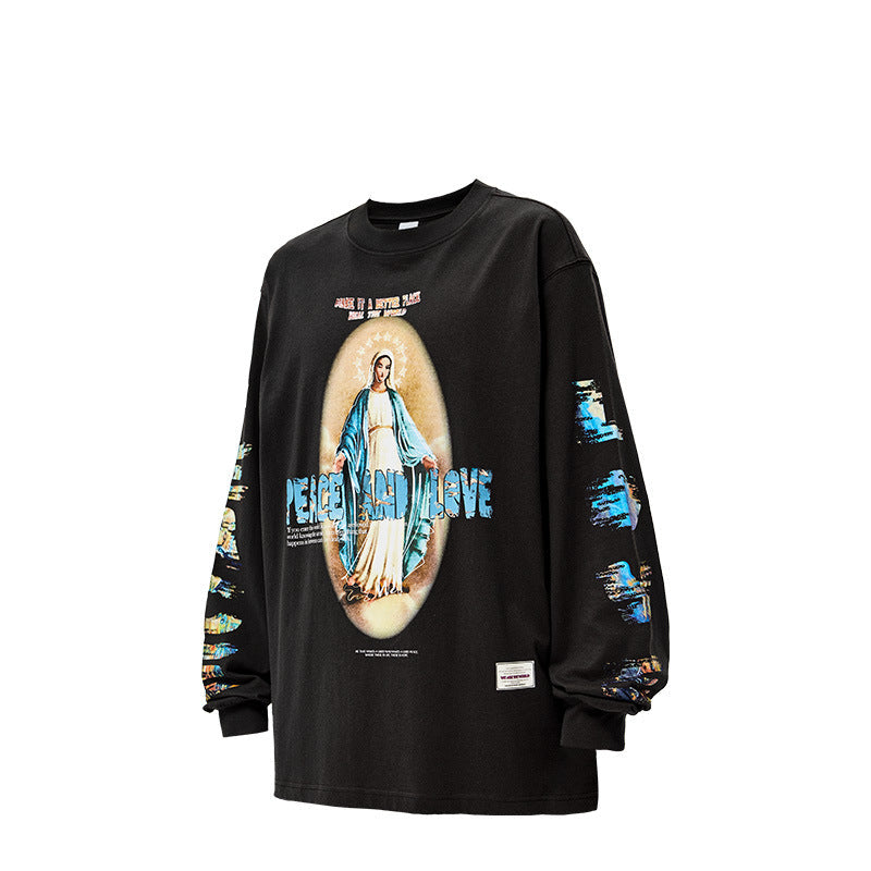 Unisex Retro Religious Virgin Printed Long Sleeve T-shirt Crady